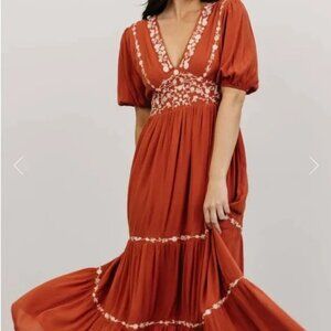 Baltic Born Santa Fe Embroidered Maxi Dress in Rust Size L
